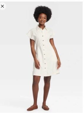 Universal Thread Cream Button-Front Mini Shirt Dress